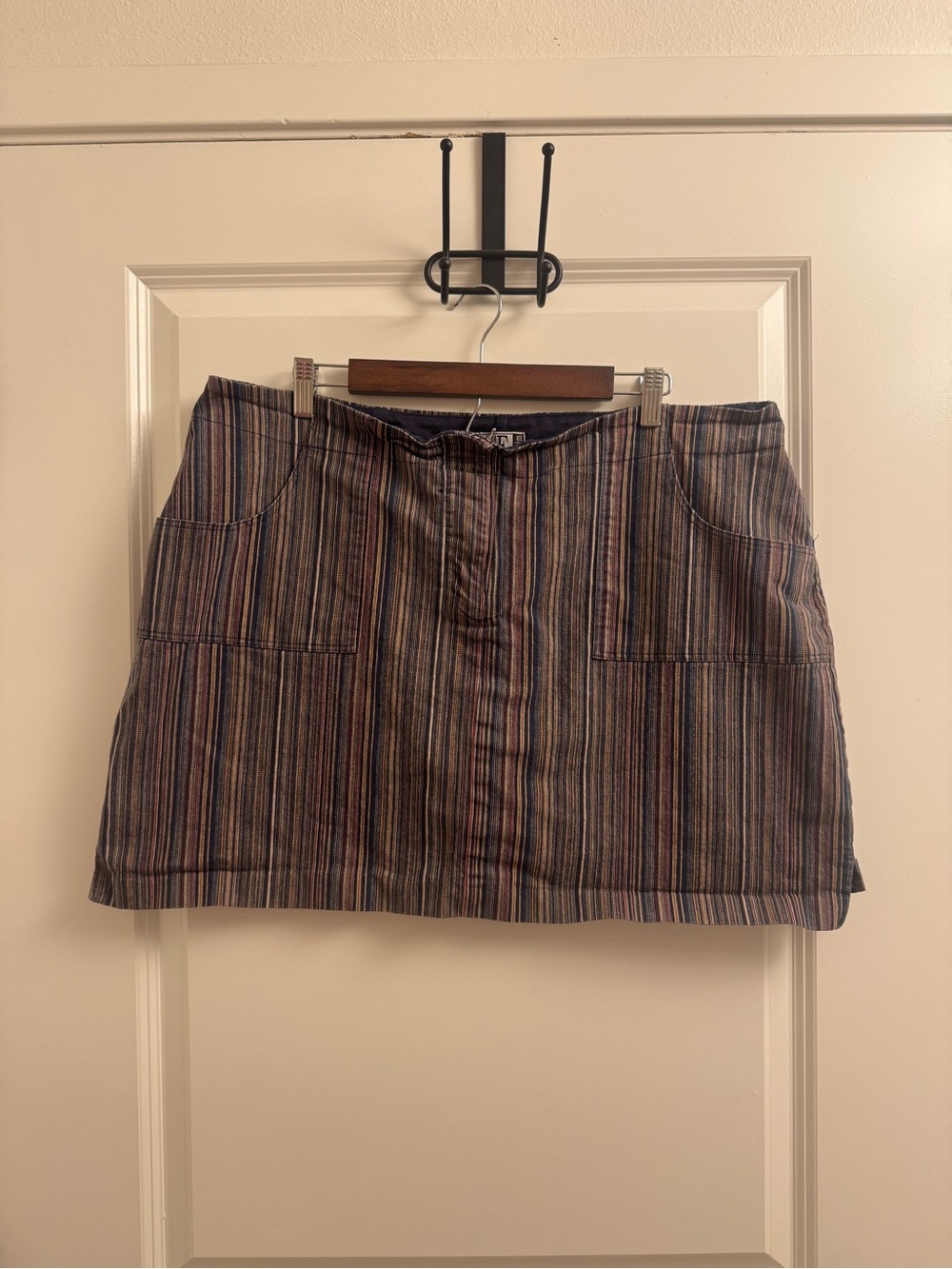 Y2K AE Denim Blue and Brown Striped Mini Skirt Size 20